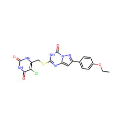 CCOc1ccc(-c2cc3nc(SCc4[nH]c(=O)[nH]c(=O)c4Cl)[nH]c(=O)n3n2)cc1 ZINC000103288841