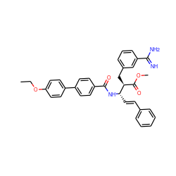 CCOc1ccc(-c2ccc(C(=O)N[C@@H](/C=C/c3ccccc3)[C@@H](Cc3cccc(C(=N)N)c3)C(=O)OC)cc2)cc1 ZINC000027520181