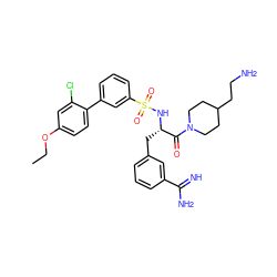 CCOc1ccc(-c2cccc(S(=O)(=O)N[C@@H](Cc3cccc(C(=N)N)c3)C(=O)N3CCC(CCN)CC3)c2)c(Cl)c1 ZINC000169323423