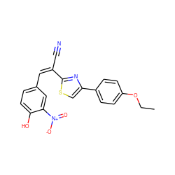 CCOc1ccc(-c2csc(/C(C#N)=C\c3ccc(O)c([N+](=O)[O-])c3)n2)cc1 ZINC000036386165