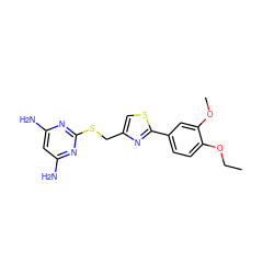 CCOc1ccc(-c2nc(CSc3nc(N)cc(N)n3)cs2)cc1OC ZINC000031354200