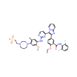 CCOc1ccc(-c2nc3ccccn3c2-c2ccnc(Nc3cc(C)c(N4CCCN(CCS(C)(=O)=O)CC4)cc3OC)n2)cc1C(=O)Nc1c(F)cccc1F ZINC000165085509