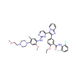 CCOc1ccc(-c2nc3ccccn3c2-c2ccnc(Nc3cc(C)c(N4CCN(CCOC)CC4)cc3OC)n2)cc1C(=O)Nc1c(F)cccc1F ZINC000165075885