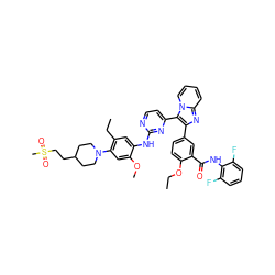 CCOc1ccc(-c2nc3ccccn3c2-c2ccnc(Nc3cc(CC)c(N4CCC(CCS(C)(=O)=O)CC4)cc3OC)n2)cc1C(=O)Nc1c(F)cccc1F ZINC000165088396