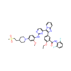 CCOc1ccc(-c2nc3ccccn3c2-c2ccnc(Nc3ccc(N4CCC(CCS(C)(=O)=O)CC4)cc3OC)n2)cc1C(=O)Nc1c(F)cccc1F ZINC000165109564