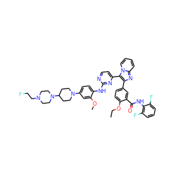 CCOc1ccc(-c2nc3ccccn3c2-c2ccnc(Nc3ccc(N4CCC(N5CCN(CCF)CC5)CC4)cc3OC)n2)cc1C(=O)Nc1c(F)cccc1F ZINC000165082268