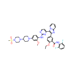 CCOc1ccc(-c2nc3ccccn3c2-c2ccnc(Nc3ccc(N4CCC(N5CCN(S(C)(=O)=O)CC5)CC4)cc3OC)n2)cc1C(=O)Nc1c(F)cccc1F ZINC000165082007