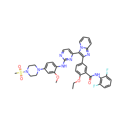 CCOc1ccc(-c2nc3ccccn3c2-c2ccnc(Nc3ccc(N4CCN(S(C)(=O)=O)CC4)cc3OC)n2)cc1C(=O)Nc1c(F)cccc1F ZINC000165099780