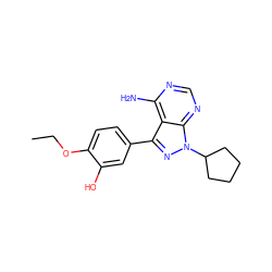 CCOc1ccc(-c2nn(C3CCCC3)c3ncnc(N)c23)cc1O ZINC000008581967