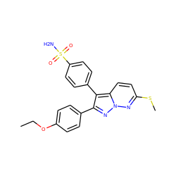 CCOc1ccc(-c2nn3nc(SC)ccc3c2-c2ccc(S(N)(=O)=O)cc2)cc1 ZINC000028389283