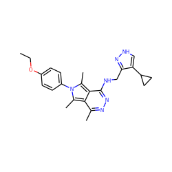 CCOc1ccc(-n2c(C)c3c(C)nnc(NCc4n[nH]cc4C4CC4)c3c2C)cc1 ZINC000028569478