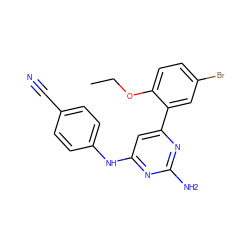 CCOc1ccc(Br)cc1-c1cc(Nc2ccc(C#N)cc2)nc(N)n1 ZINC000026395218