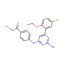 CCOc1ccc(Br)cc1-c1cc(Nc2ccc(C(=O)NO)cc2)nc(N)n1 ZINC000026379267