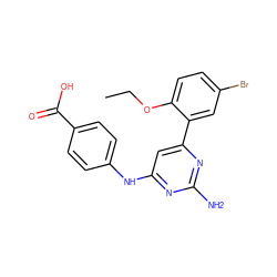 CCOc1ccc(Br)cc1-c1cc(Nc2ccc(C(=O)O)cc2)nc(N)n1 ZINC000026396015