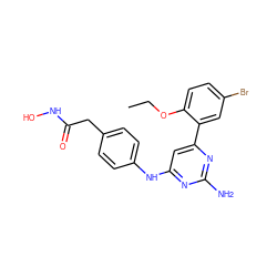 CCOc1ccc(Br)cc1-c1cc(Nc2ccc(CC(=O)NO)cc2)nc(N)n1 ZINC000026385181