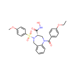 CCOc1ccc(C(=O)N2C[C@@H](C(=O)NO)N(S(=O)(=O)c3ccc(OC)cc3)Cc3ccccc32)cc1 ZINC000013818600