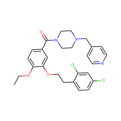 CCOc1ccc(C(=O)N2CCN(Cc3ccncc3)CC2)cc1OCCc1ccc(Cl)cc1Cl ZINC000013643468