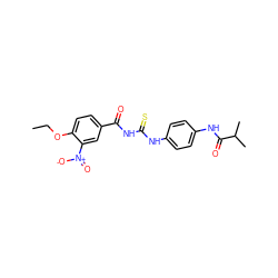 CCOc1ccc(C(=O)NC(=S)Nc2ccc(NC(=O)C(C)C)cc2)cc1[N+](=O)[O-] ZINC000002822971