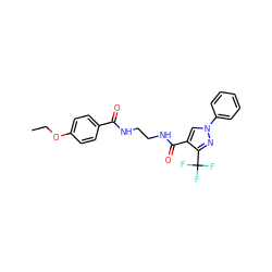 CCOc1ccc(C(=O)NCCNC(=O)c2cn(-c3ccccc3)nc2C(F)(F)F)cc1 ZINC000036488290