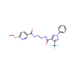 CCOc1ccc(C(=O)NCCNC(=O)c2cn(-c3ccccc3)nc2C(F)(F)F)cn1 ZINC000049066685