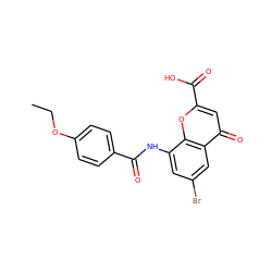 CCOc1ccc(C(=O)Nc2cc(Br)cc3c(=O)cc(C(=O)O)oc23)cc1 ZINC000096271899