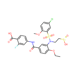 CCOc1ccc(C(=O)Nc2ccc(C(=O)O)c(F)c2)cc1N(CC[S@+]([O-])O)S(=O)(=O)c1cc(Cl)ccc1OC ZINC000299859287