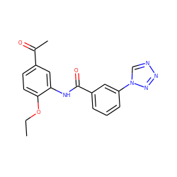 CCOc1ccc(C(C)=O)cc1NC(=O)c1cccc(-n2cnnn2)c1 ZINC000653704627