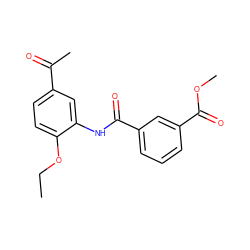 CCOc1ccc(C(C)=O)cc1NC(=O)c1cccc(C(=O)OC)c1 ZINC000653697650