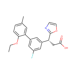 CCOc1ccc(C)cc1-c1cc(F)cc([C@@H](CC(=O)O)c2ncco2)c1 ZINC001772583692