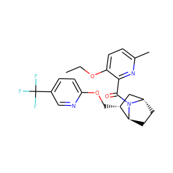 CCOc1ccc(C)nc1C(=O)N1[C@H]2CC[C@H]1[C@H](COc1ccc(C(F)(F)F)cn1)C2 ZINC000226083315