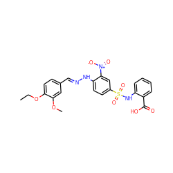 CCOc1ccc(C=NNc2ccc(S(=O)(=O)Nc3ccccc3C(=O)O)cc2[N+](=O)[O-])cc1OC ZINC000253986939