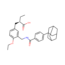 CCOc1ccc(C[C@@H](CC)C(=O)O)cc1CNC(=O)c1ccc(C23CC4CC(CC(C4)C2)C3)cc1 ZINC000029127219