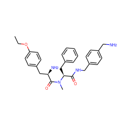 CCOc1ccc(C[C@@H](N)C(=O)N(C)[C@@H](Cc2ccccc2)C(=O)NCc2ccc(CN)cc2)cc1 ZINC000206309482