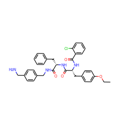 CCOc1ccc(C[C@@H](NC(=O)c2ccccc2Cl)C(=O)N[C@@H](Cc2ccccc2)C(=O)NCc2ccc(CN)cc2)cc1 ZINC000206315991