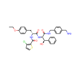 CCOc1ccc(C[C@@H](NC(=O)c2sccc2Cl)C(=O)N[C@H](C(=O)NCc2ccc(CN)cc2)[C@H](O)c2ccccc2)cc1 ZINC000217077026