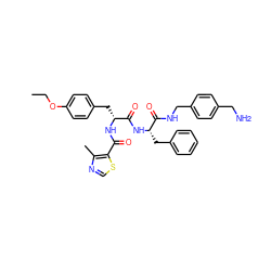 CCOc1ccc(C[C@@H](NC(=O)c2scnc2C)C(=O)N[C@@H](Cc2ccccc2)C(=O)NCc2ccc(CN)cc2)cc1 ZINC000206304384