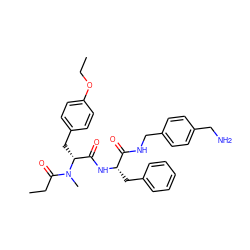 CCOc1ccc(C[C@H](C(=O)N[C@@H](Cc2ccccc2)C(=O)NCc2ccc(CN)cc2)N(C)C(=O)CC)cc1 ZINC000206316556