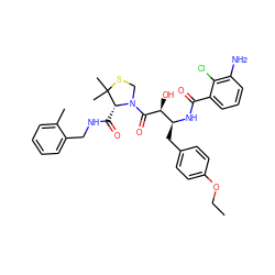 CCOc1ccc(C[C@H](NC(=O)c2cccc(N)c2Cl)[C@H](O)C(=O)N2CSC(C)(C)[C@H]2C(=O)NCc2ccccc2C)cc1 ZINC000029132348