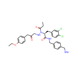 CCOc1ccc(CC(=O)CNN(C(=O)CC)[C@@H](Cc2ccc(Cl)c(Cl)c2)C(=O)NCc2ccc(CN)cc2)cc1 ZINC000206301220