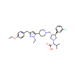 CCOc1ccc(Cc2cc(C3CCN(C[C@H]4CN([C@@H](C(=O)O)C(C)C)C[C@@H]4c4cccc(F)c4)CC3)n(CC)n2)cc1 ZINC000028017895