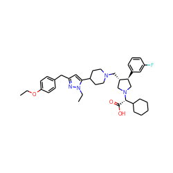 CCOc1ccc(Cc2cc(C3CCN(C[C@H]4CN([C@@H](C(=O)O)C5CCCCC5)C[C@@H]4c4cccc(F)c4)CC3)n(CC)n2)cc1 ZINC000028020932