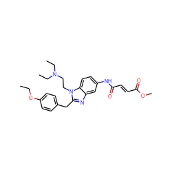 CCOc1ccc(Cc2nc3cc(NC(=O)/C=C/C(=O)OC)ccc3n2CCN(CC)CC)cc1 ZINC000029331850