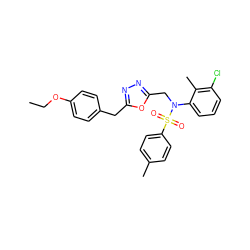 CCOc1ccc(Cc2nnc(CN(c3cccc(Cl)c3C)S(=O)(=O)c3ccc(C)cc3)o2)cc1 ZINC000028823328