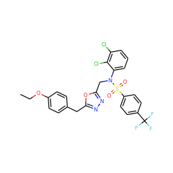 CCOc1ccc(Cc2nnc(CN(c3cccc(Cl)c3Cl)S(=O)(=O)c3ccc(C(F)(F)F)cc3)o2)cc1 ZINC000028823382