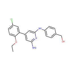 CCOc1ccc(Cl)cc1-c1cc(N)nc(Nc2ccc(CO)cc2)c1 ZINC000028523378