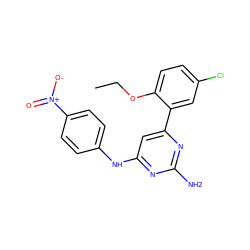 CCOc1ccc(Cl)cc1-c1cc(Nc2ccc([N+](=O)[O-])cc2)nc(N)n1 ZINC000026387686