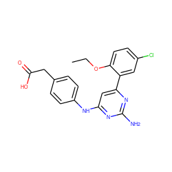 CCOc1ccc(Cl)cc1-c1cc(Nc2ccc(CC(=O)O)cc2)nc(N)n1 ZINC000026394662