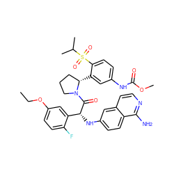 CCOc1ccc(F)c([C@@H](Nc2ccc3c(N)nccc3c2)C(=O)N2CCC[C@@H]2c2cc(NC(=O)OC)ccc2S(=O)(=O)C(C)C)c1 ZINC000150601798