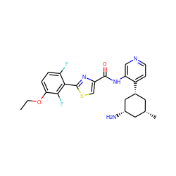 CCOc1ccc(F)c(-c2nc(C(=O)Nc3cnccc3[C@@H]3C[C@H](C)C[C@H](N)C3)cs2)c1F ZINC000141477573