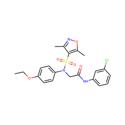 CCOc1ccc(N(CC(=O)Nc2cccc(Cl)c2)S(=O)(=O)c2c(C)noc2C)cc1 ZINC000006577825